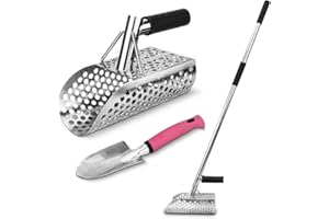 HEAR XSUS Metal Detecting Shovel, Stainless Steel Long Handle Sand Scoop, Metal Detecting Accessory, Underwater Treasure Hunting, Excavation (Pink Shovel Handle)