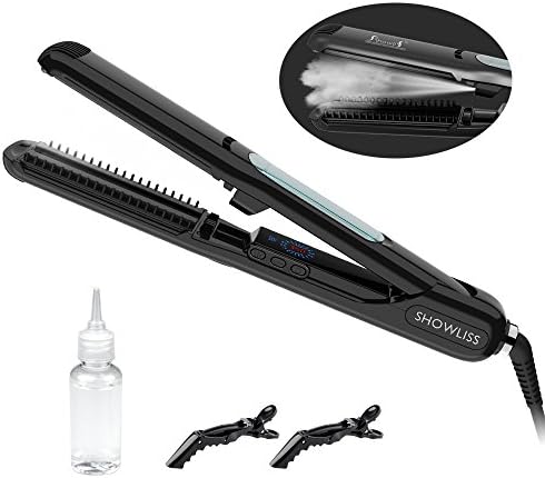 Steam Hair Straightener,COOFO Professional Hair Straightener Ceramic Flat Iron for Hair Straightening with Digital LCD Display, Dual Voltage, 350℉ - 450℉ Salon High Heat with Anion Care (Black)
