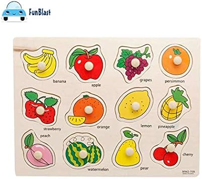 FunBlast Wooden Colorful Learning Educational Board for Kids with Knobs, Educational Learning Wooden Board Tray, Size- 30 X 22 cm - Fruits