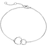 AGVANA Valentines Day Gifts 14K Real Gold Necklace Bracelet for Women Two Interlocking Eternity Circles Mother Daughter Necklace Bracelet Fine Jewelry Birthday Gifts for Women Mom Wife Her