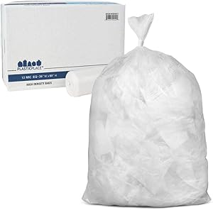 Plasticplace 55-60 gallon Trash Bags ¦ 12 Microns ¦ Clear High Density Garbage Can Liners ¦ 36” x 60” (200Count)
