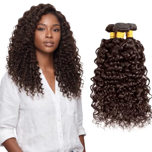 Dokksiiia Chocolate Brown Water Curly Wave Bundles, 26 28 30 Inch at Amazon