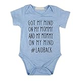 IU Newborn Baby Got My Mind On My Mommy Short Sleeve Funny Bodysuits Rompers Outfits, Short Sleeve Babysuit, Baby Shower Gift,Blue,70/3-6Months
