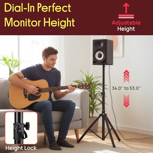 Pyle Par de Soportes para Altavoces, Base de Metal de Alta Resistencia con Trípode, Altura Ajustable de 86 cm a 134 cm, Capacidad de Carga de 40.8 kg, Ideal Altavoces Satelitales y de Estante