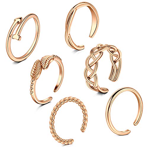 LAURITAMI 6-8 pcs Toe Rings Adjustable Size Open Toe Ring Knuckle Vintage Joint Finger Foot Rings Jewellery Surgical Steel