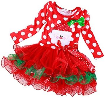 Omozy Kids Little Girls Long Sleeve Christmas Costumes Shirt Dress Tutu Skirt Red Polka Dots Size 90