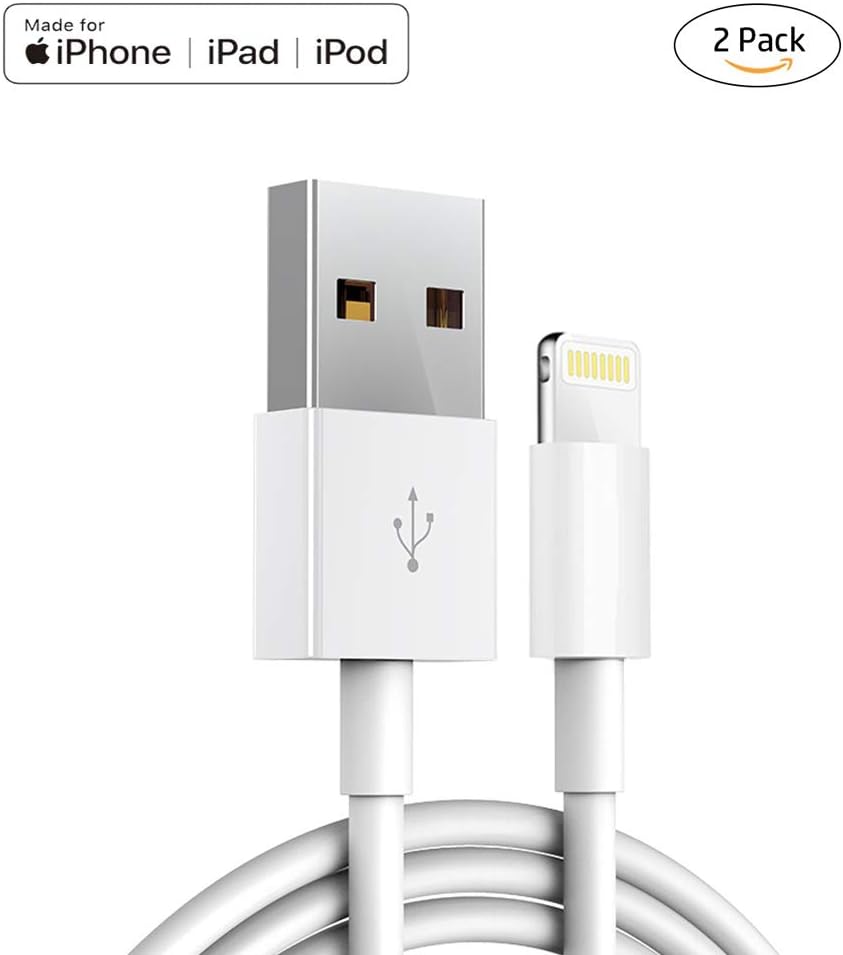 2 Pack Apple iPhone/iPad Charging/Charger Cord Lightning to USB Cable[Apple MFi Certified] Compatible iPhone X/8/7/6s/6/plus/5s/5c/SE,iPad Pro/Air/Mini,iPod Touch(White 1M/3.3FT) Original Certified