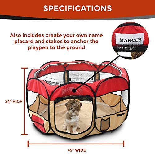 Pop Up Puppy Playpen 45-Inch for Travel, Indoor, Outdoor | Comfortable Mesh for Pets | Portable, Easy to Fold | Fun Features for Fur Parents | Safe and Secure with Removable Floor, Skylight, Windows