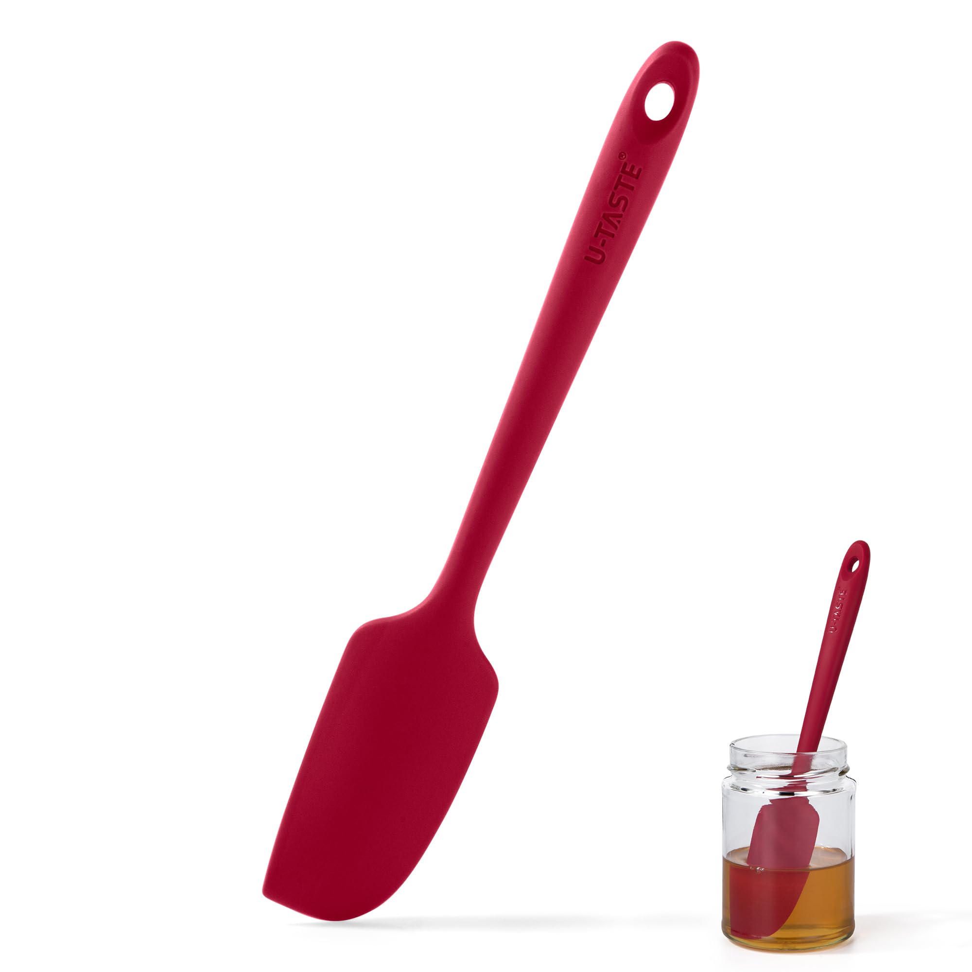 U-Taste 22.7cm Small Silicone Spatula: 315℃ Heat Resistant Non-Stick Flexible Seamless Mini Spatula, Baking Cooking Kitchen Utensil for Mixing Stirring Scraping Fits in Small Containers (Red)