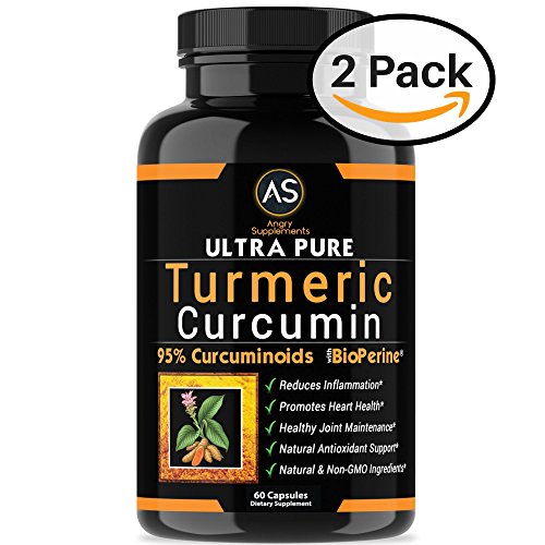 Angry Supplements Ultra Pure Turmeric Curcumin with BioPerine, Black Pepper Extract, 95% Curcuminoids, Best All Natural Powerful Antioxidant, NON-GMO, Joint Support, Heart Heath, Pain Relief (2-Pack) Angry Supplements Ultra Pure Turmeric Curcumin with BioPerine, Black Pepper Extract, 95% Curcuminoids, Best All Natural Powerful Antioxidant, NON-GMO, Joint Support, Heart Heath, Pain Relief (2-Pack)
