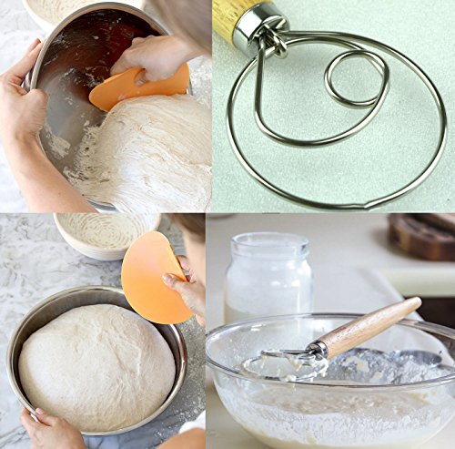 Danish Dough Whisk Flexible Bowl Contoured Profile, KOOTIPS 13.5-Inch Stainless Steel Danish Dough Whisk For Shaping Dough Conforms To Any Mixing Bowl