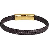 Geoffrey Beene Men's Braided Genuine Leather Bracelet with Stainless Steel Closure