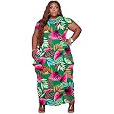 Tycorwd Women's Plus Size Casual Maxi Dresses Short Sleeve Loose Beach Dress Sundress with Pockets