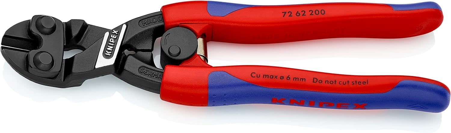 KNIPEX High Leverage Flush Cutter for Soft Metal and Plastic with Slim Multi-Component Grips 200 mm, 72 62 200