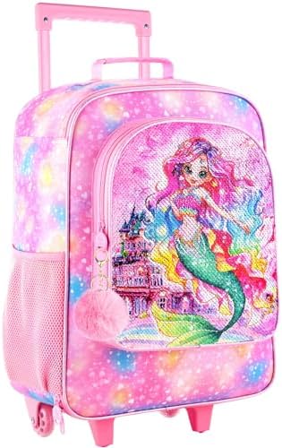NEW Mermaid Rolling Backpack for Gilrs Backpacks with Wheels for Element… Amazon.com | Egchescebo Kids Rolling Backpack for Girls  main image 4