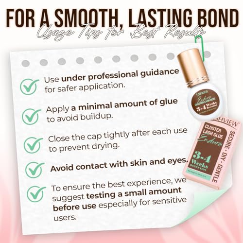 LASHVIEW Lash Cluster Glue Strong Hold, 3-4 Weeks Long-Lasting, Waterproof & Low Irritation, 2-3 Sec Drying Time, for Beginners & Professional Use(5ml)