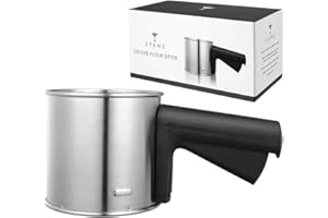 Etens Flour Sifter for Baking, 3 cup Deluxe Stainless Steel Flour Sifter with Fine Mesh for Powdered Sugar and Flour– Hand Cr