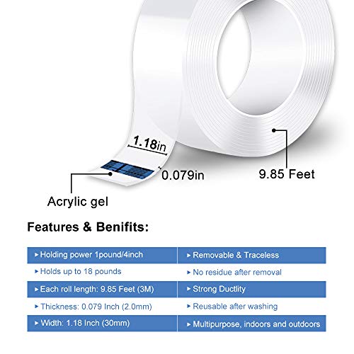 Fonday Nano Double Sided Tape Heavy Duty, Multipurpose Traceless