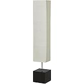 Buu & Morn Modern Floor Lamp with Footswitch, White Paper Shade, Black Wood Base, 57.8 Inch Height, E26 Socket, 120V