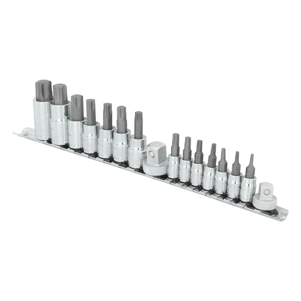 MichaelPro 16-Piece Torx Bit Set | 1/4", 3/8” and 1/2” | T8 to T70 | Comes with Socket Rail | MP012022