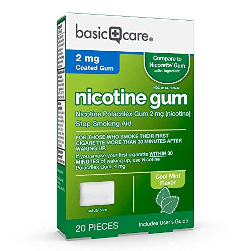 Basic Care Coated Nicotine Polacrilex Gum, 2 mg (nicotine), Mint Flavor, Stop Smoking Aid, 20 Count - Thumbnail 2