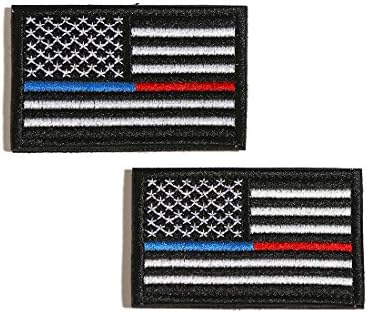 GORLD Bundle 2 pieces - US Flag Police law enforcement Thin Blue Line Patch Decorative Embroidered Badge appliques 2" high by 3.2" wide