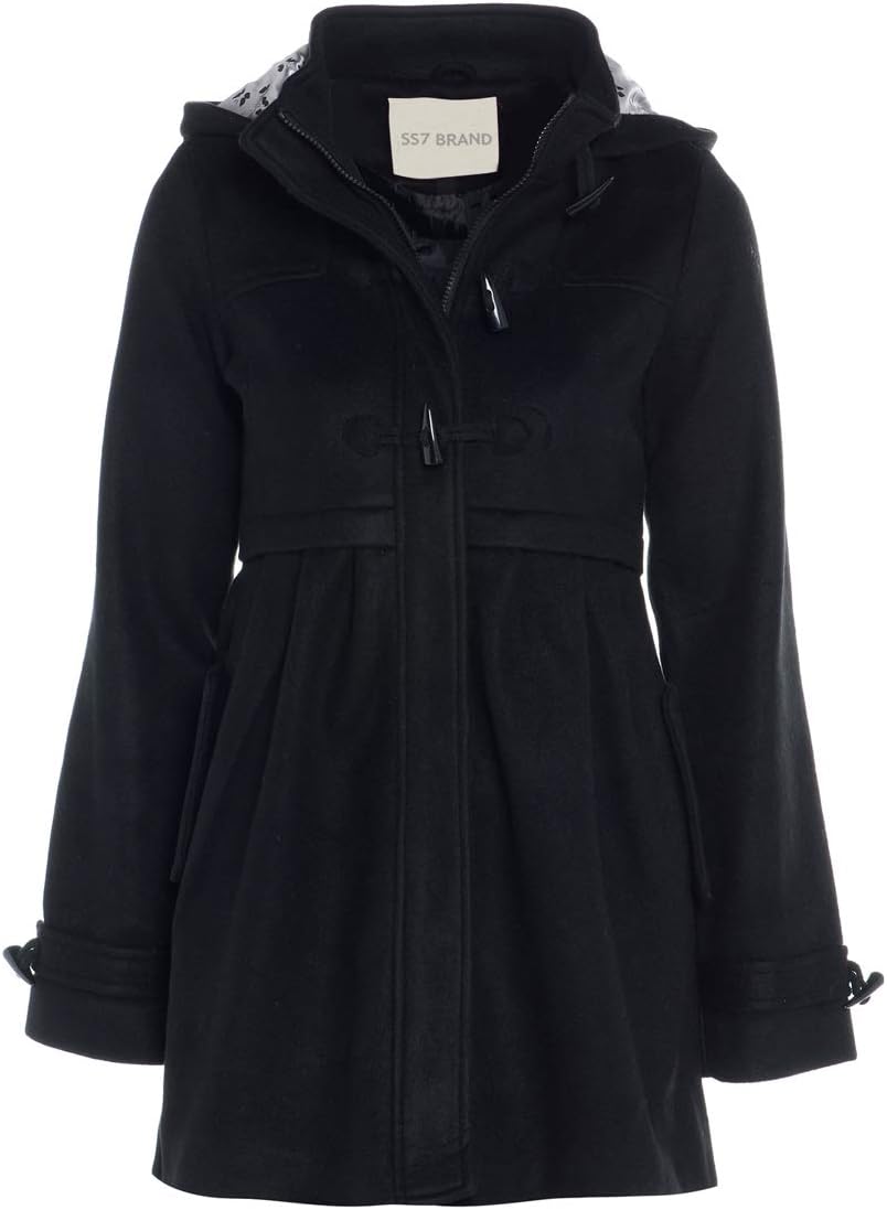 SS7 Clothing Girls Wool Look Hooded Black Coat Age 7-13