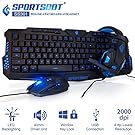 SportsBot SS301 Blue LED Gaming Over-Ear Headset Headphone, Keyboard & Mouse Combo Set w/ 40mm Speaker Driver, High-Quality Microphone, Multimedia Keys & Window Key Lock, 4 DPI Levels (BLU)