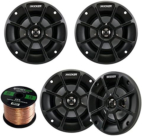 4 X Kicker 40PS42 4" Inch Weather-Proof Powersports Vehicles 2-Way 2-Ohm Coaxial ATV, Motorcycle, Marine, Boat, Speakers (2 Pair) Bundle With Enrock 16g 50 Feet Speaker Wire