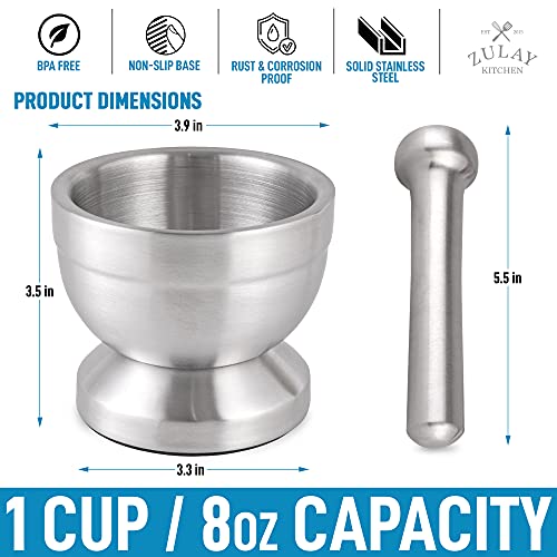 Zulay Kitchen 4Inch Stainless Steel Mortar and Pestle Set Small 1
