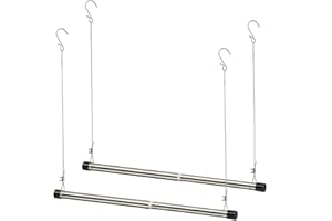 POPOHOSER Double Closet Rods for Hanging Clothes, 15 to 39 Inch Adjustable Hanging Closet Bar - Heavy Duty Closet Poles Extender for Wardrobe Storage, Silver