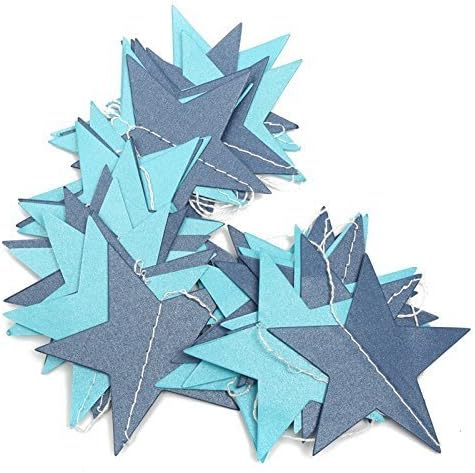 Blue Twinkle Star Garland - Sparkling Paper Banner Bunting Hanging Decoration Party Supplies - 13 Feet ( 2 Pcs )