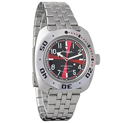 Vostok Amphibian Automatic Mens Wristwatch Self-Winding Military Diver Amphibia Case Wrist Watch #710650 (Steel)