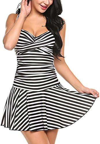 swimdress for women one piece tummy control boy short striped bathing suit retro