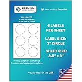 Premium Label Supply White Sticker Round Labels with Bleed – 3" Circle – Laser/Inkjet Compatible – (6 per Sheet), 25 Sheets – 150 Total Adhesive Labels