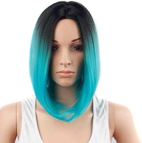 Amazon Co Jp かつら髪かつら合成かつら短い黒と青のグラデーション2色短い髪かつら ホーム キッチン