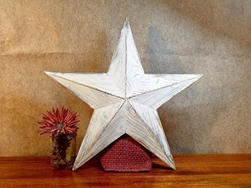 Wood Star Rustic Beveled White Handmade 10 Pieces 21 Inch