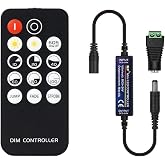 BTF-LIGHTING Mini RF Dimmer Controller 14 Keys for FCOB 3014 5630 5730 3528 Strip Lights DC5V/DC12V/DC24V Brightness Mode Effect Mode Wireless LED Dimmer Controller(Single Color)