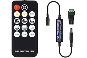 BTF-LIGHTING Mini RF Dimmer Controller 14 Keys for FCOB 3014 5630 5730 3528 Strip Lights DC5V/DC12V/DC24V Brightness Mode Effect Mode Wireless LED Dimmer Controller(Single Color)