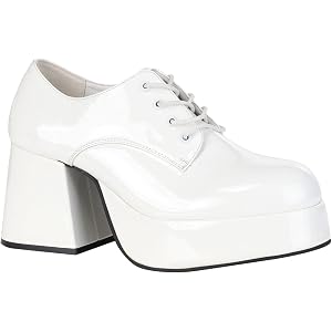 Fun Costumes Men's White Disco Pimp Costume Shoes Glossy Platform Lace-Up Shoes for 70s Disco, Funk, Halloween & Costume Part