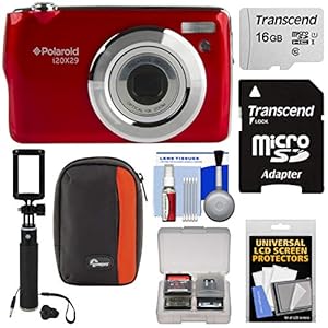 Polaroid i20X29 Digital Camera (Red) with 16GB Card + Case + Selfi Stick + Kit