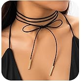 Egfyqzbryn Gothic Bow Velvet Choker Necklace Boho Long Wrap Rope Bow Choker Sexy Bow Pendant Red Collar Neck Chain Tie Necklace Trendy Prom Party Necklace Jewelry for Women