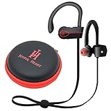 JOYFUL HEART Sports Bluetooth Headphones – Noise Cancelling Wireless Headset with 8 Hour Battery – Waterproof Bluetooth Earbuds Ideal for Use as Sports,Running, or Workout Headphones(Black-Red)