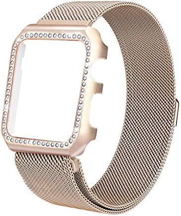 iTerk Compatible Apple Bands with Frame,Milanese Mesh Loop Stainless Steel Metal Replacement Wristband Bracelet Strap Magnetic Buckle Case Bumper Compatible iWatch Apple Watch Series 4/3/2/1