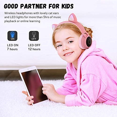 Luckyu Kids Bluetooth 5.0 Cat Ear Headphones Foldable OnEar Stereo