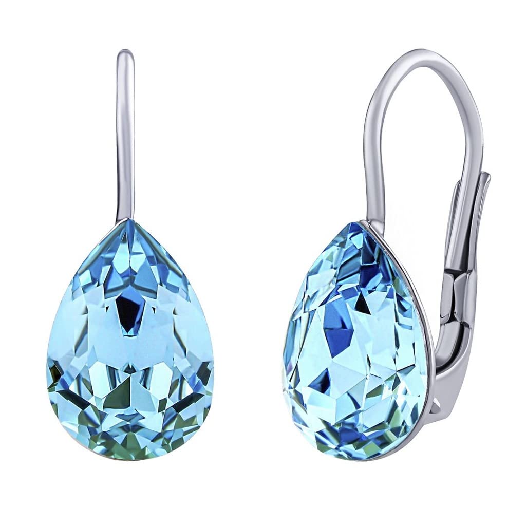 SILVEGO - SILVEGOVSW080E - Women 925 Sterling Silver Earrings with Swarovski Crystals Light Blue Drop