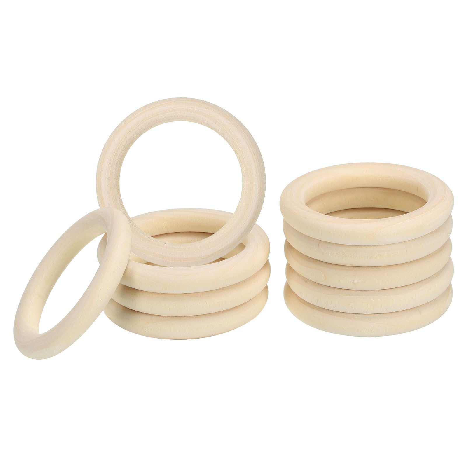PATIKIL 70mm/2.75" Unfinished Wooden Rings, 10 Pack Natural Solid Wood Rings Circle for DIY Craft Ring Pendant Connectors, Wood Color