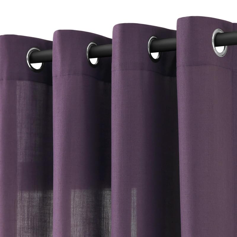 Jowels Plum Linen Curtains 108 Inch Length 2 Panels for Living Room Bedroom, Light Filtering Sheer Curtains 108 Inches, Modern Farmhouse Grommet Semi Sheer Soft Privacy Drapes Image