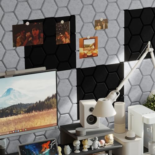 Sound Proofing Panels with Acoustic Foam - Acoustic Wall Panels Self Adhesive for Soundproofing- Black Hexagon Sound Proof Noise Cancelling - Sound Absorbing Panels for Gaming Room Studio 12 Pack