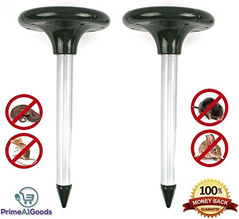 Rodent Repellent - 2 PK SOLAR POWERED Mole Repeller. Keep Moles, Snakes, Mice, Rats, Gopher, Voles and more AWAY. Repels unwanted animals keeping your Lawn happy and Garden growing.